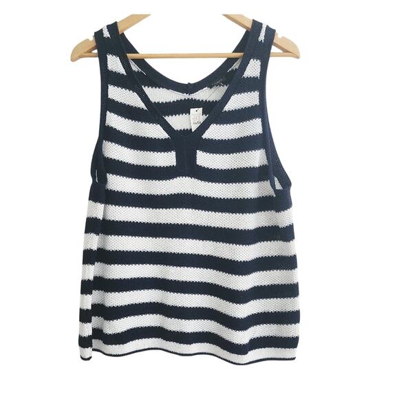 Xl New Talbots Navy and White Striped Light Knit Tank - Picture 1 of 3